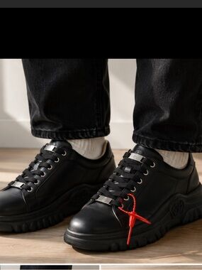 Philip Plein Black Low-Top Sneakers with Red Accent